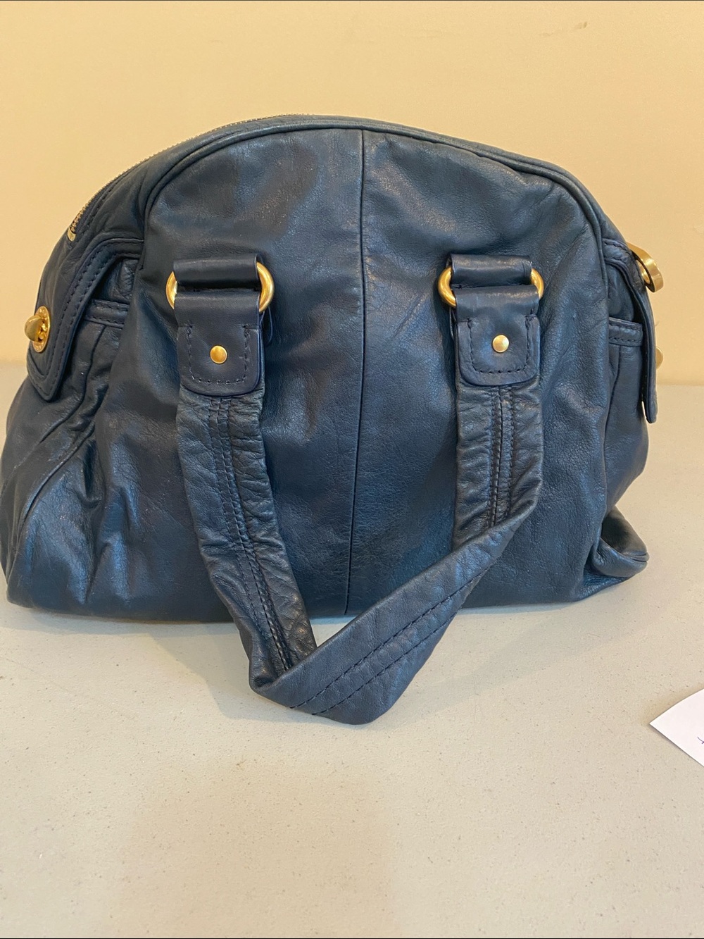 Marc By Marc Jacobs Navy Leather Satchel with Gold Hardware - Picture 3 of 5
